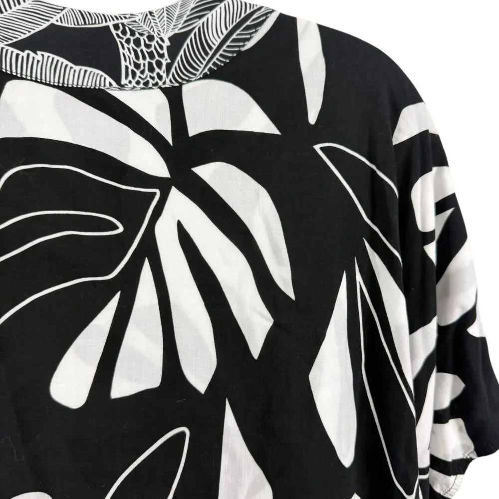Chicos Printed Boarder Ruana Reversible Womens Open Kimono Jacket Black sz S / M